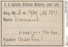 Etiketten zu Diamant (NHMW-MIN-Aa2969)